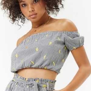 Gingham Banana Print Crop Top